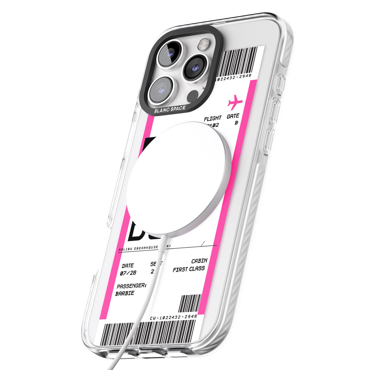 iPhone 16 Pro Max Personalised Pink Malibu Boarding Pass Black Impact Phone Case