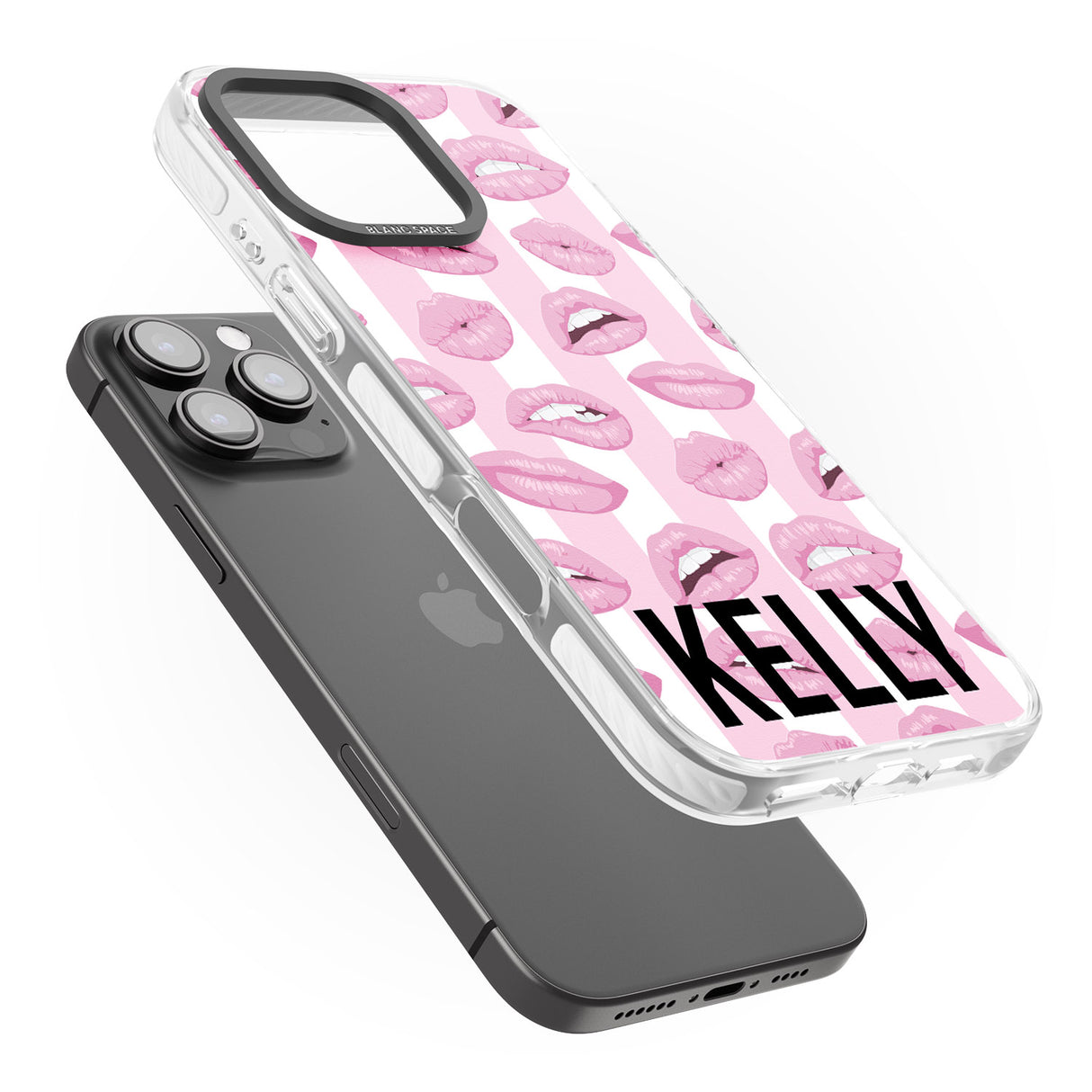 iPhone 16 Pro Max Personalised Pink Stripes & Lips Black Impact Phone Case