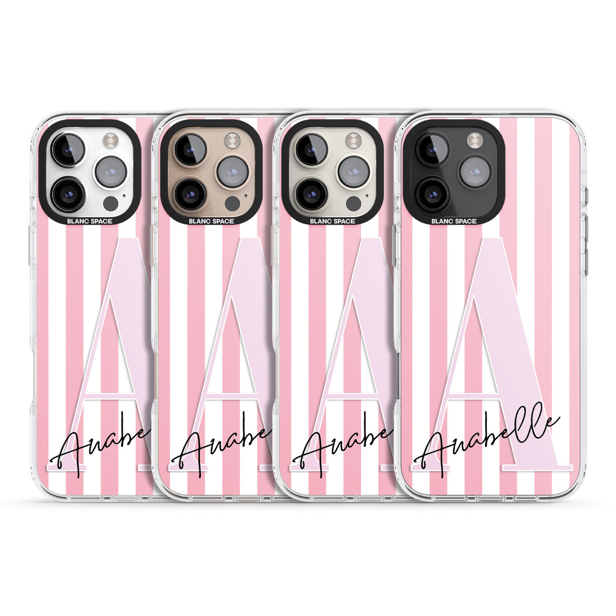 iPhone 16 Pro Max Personalised Pink Stripes & Large Monogram Black Impact Phone Case