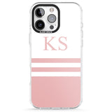 iPhone 16 Pro Max Personalised Minimal Pink Stripes & Initials Black Impact Phone Case