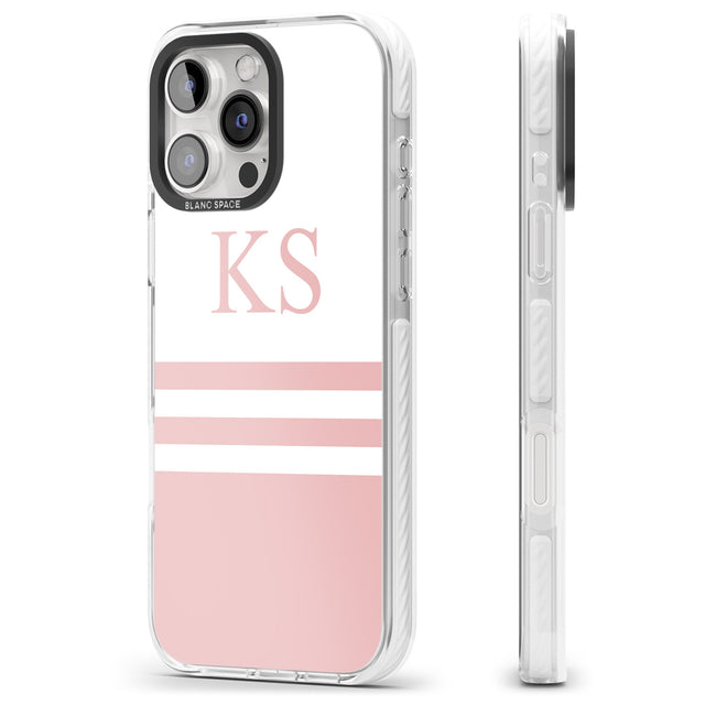 iPhone 16 Pro Max Personalised Minimal Pink Stripes & Initials Black Impact Phone Case