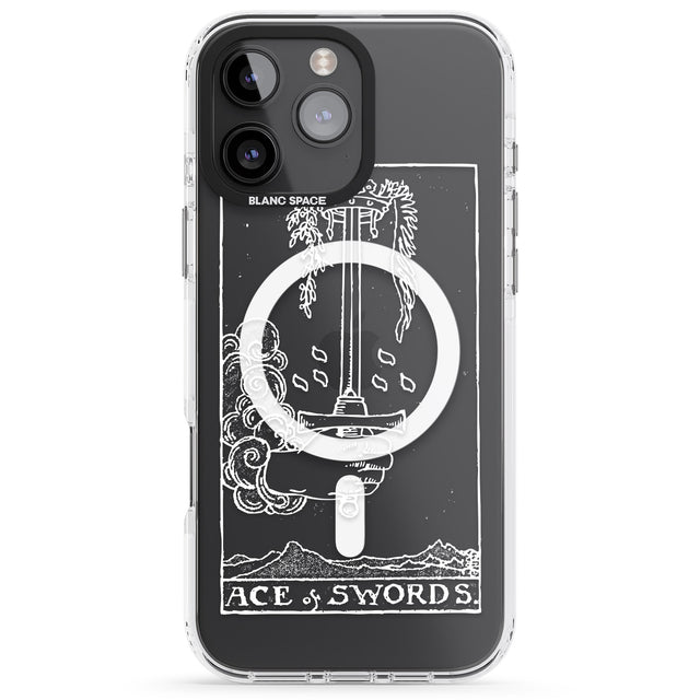 iPhone 16 Pro Max Personalised Ace of Swords Tarot Card - White Transparent Black Impact Phone Case