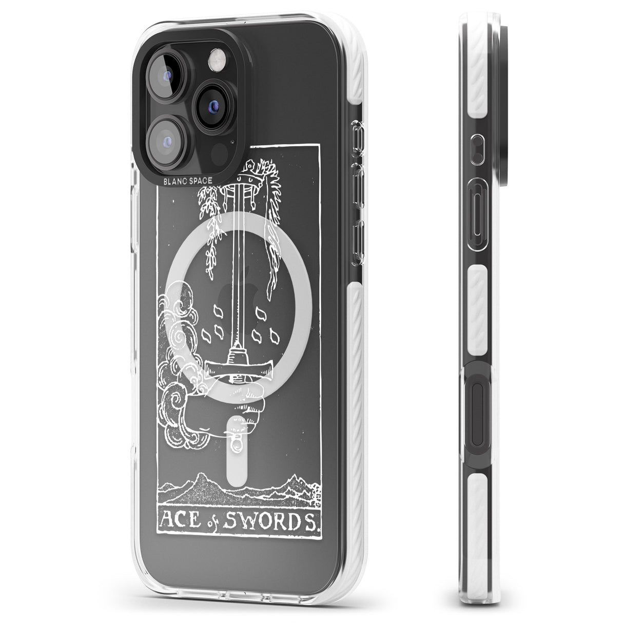 iPhone 16 Pro Max Personalised Ace of Swords Tarot Card - White Transparent Black Impact Phone Case