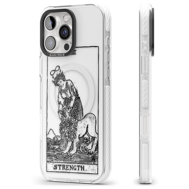 iPhone 16 Pro Max Personalised Strength Tarot Card - Transparent Black Impact Phone Case