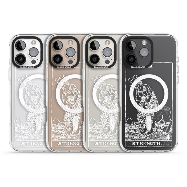 iPhone 16 Pro Max Personalised Strength Tarot Card - White Transparent Black Impact Phone Case