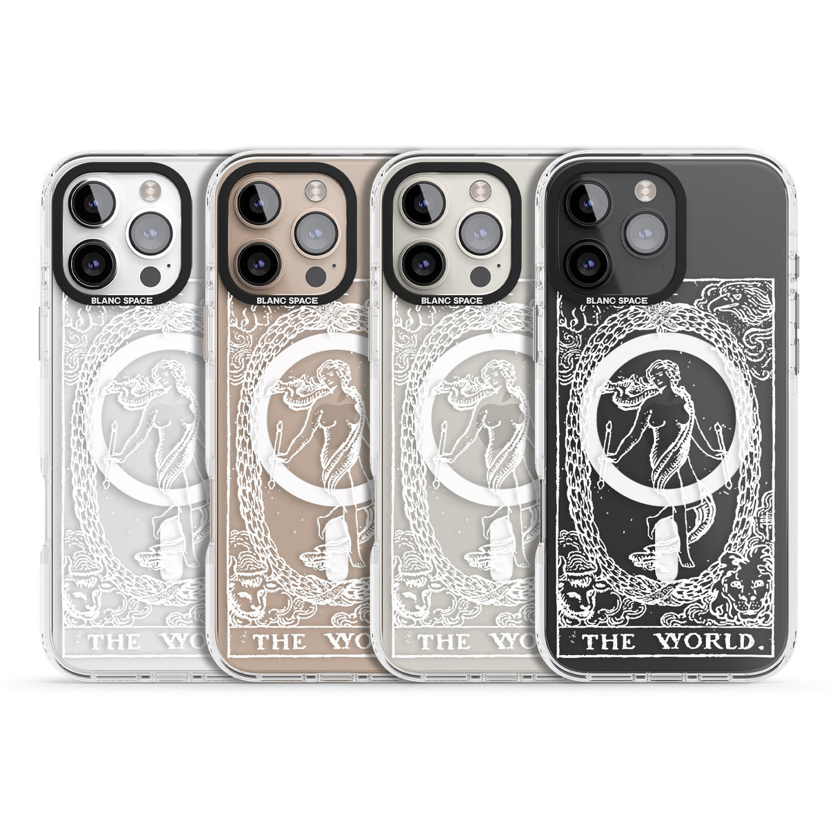 iPhone 16 Pro Max Personalised The World Tarot Card - White Transparent Black Impact Phone Case