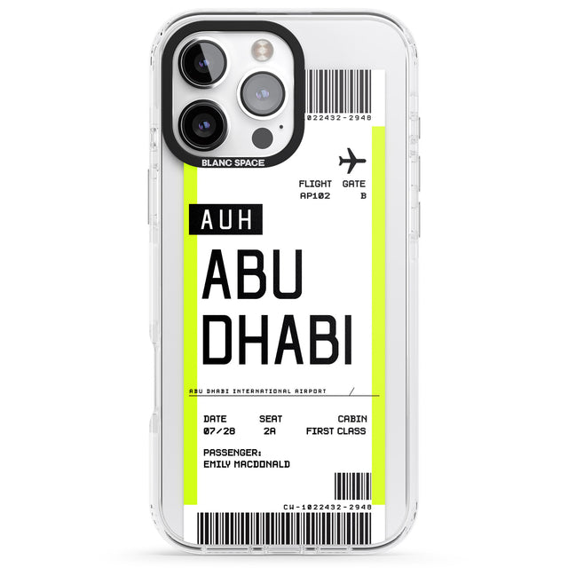 iPhone 16 Pro Max Personalised Abu Dhabi Boarding Pass Black Impact Phone Case