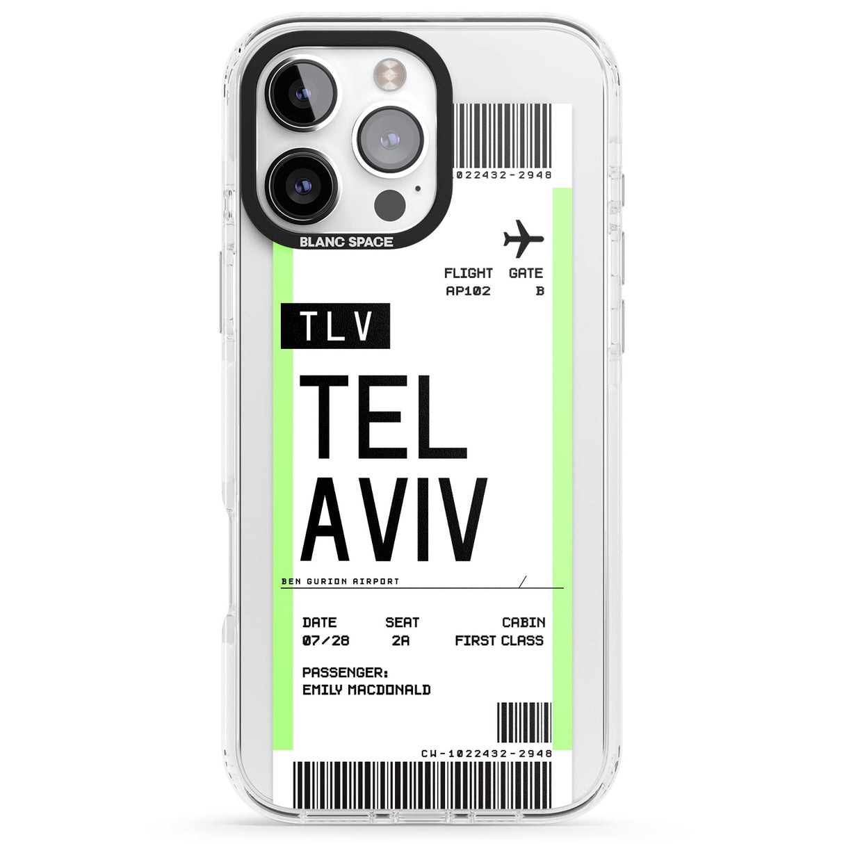 iPhone 16 Pro Max Personalised Tel Aviv Boarding Pass Black Impact Phone Case