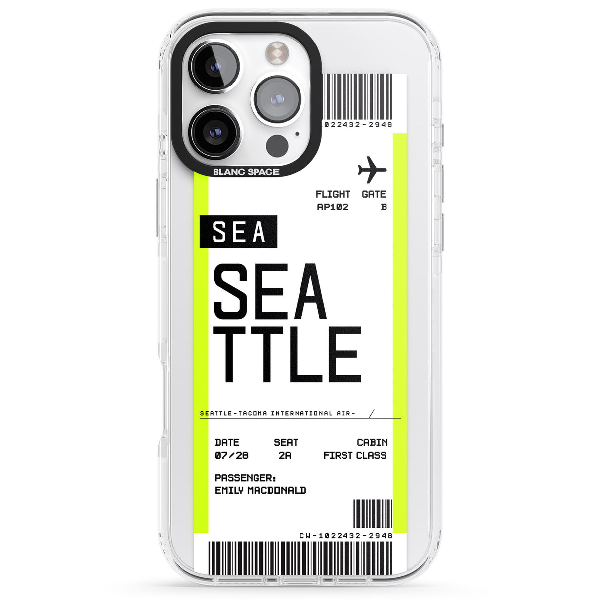 iPhone 16 Pro Max Personalised Seattle Boarding Pass Black Impact Phone Case