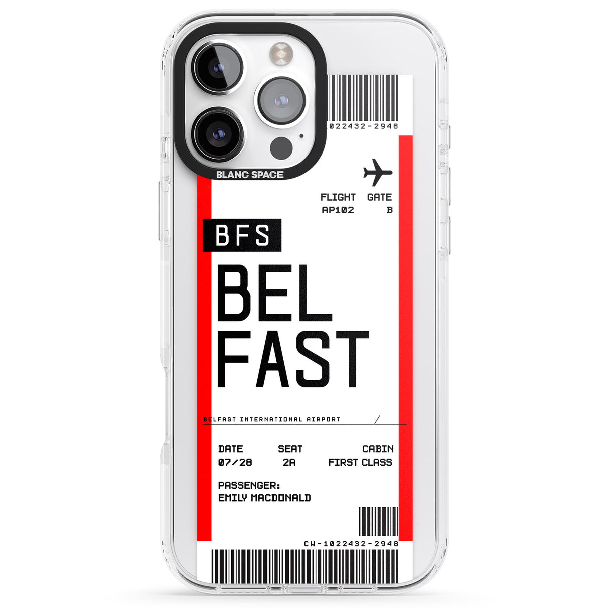 iPhone 16 Pro Max Personalised Belfast Boarding Pass Black Impact Phone Case