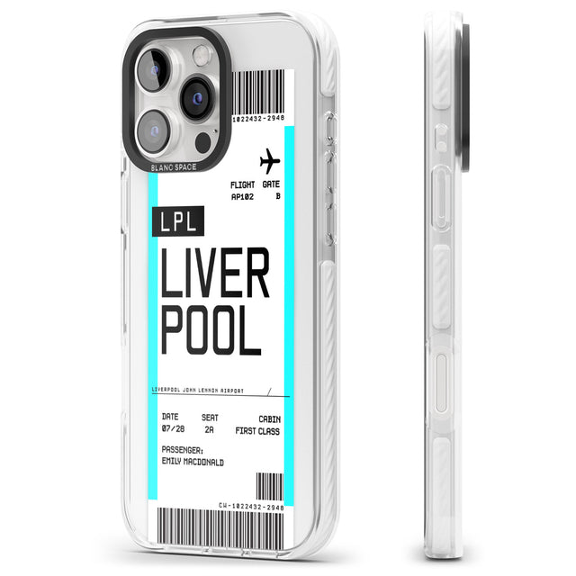 iPhone 16 Pro Max Personalised Liverpool Boarding Pass Black Impact Phone Case