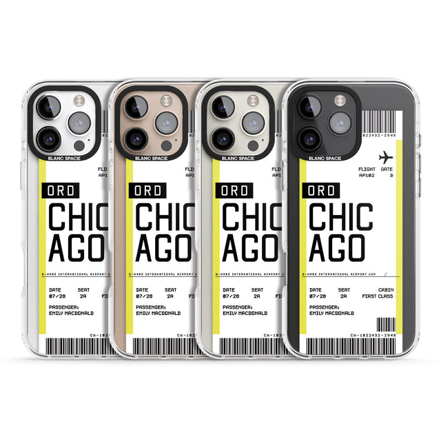 iPhone 16 Pro Max Personalised Chicago Boarding Pass Black Impact Phone Case