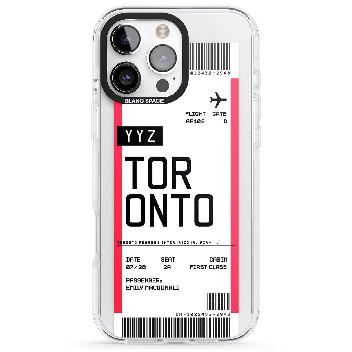 iPhone 16 Pro Max Personalised Toronto Boarding Pass Black Impact Phone Case