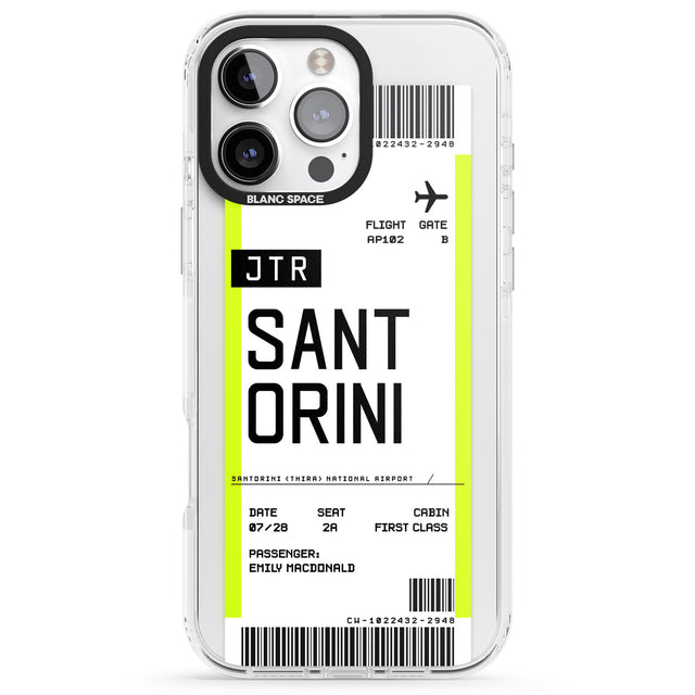 iPhone 16 Pro Max Personalised Santorini Boarding Pass Black Impact Phone Case