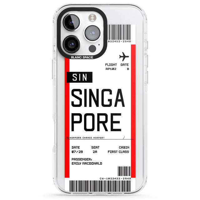 iPhone 16 Pro Max Personalised Singapore Boarding Pass Black Impact Phone Case