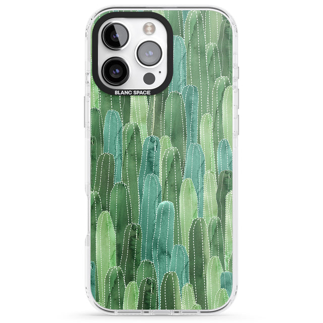 iPhone 16 Pro Max Skinny Cacti Pattern Design Black Impact Phone Case