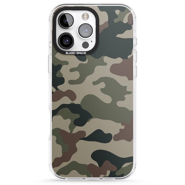 iPhone 16 Pro Max Green and Brown Camo Black Impact Phone Case