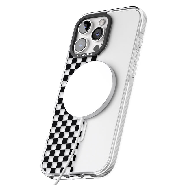 iPhone 16 Pro Max Checker: Half Black Check on Clear Black Impact Phone Case