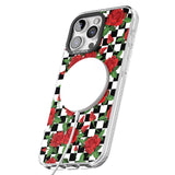 iPhone 16 Pro Max Checkered Pattern & Red Roses Black Impact Phone Case