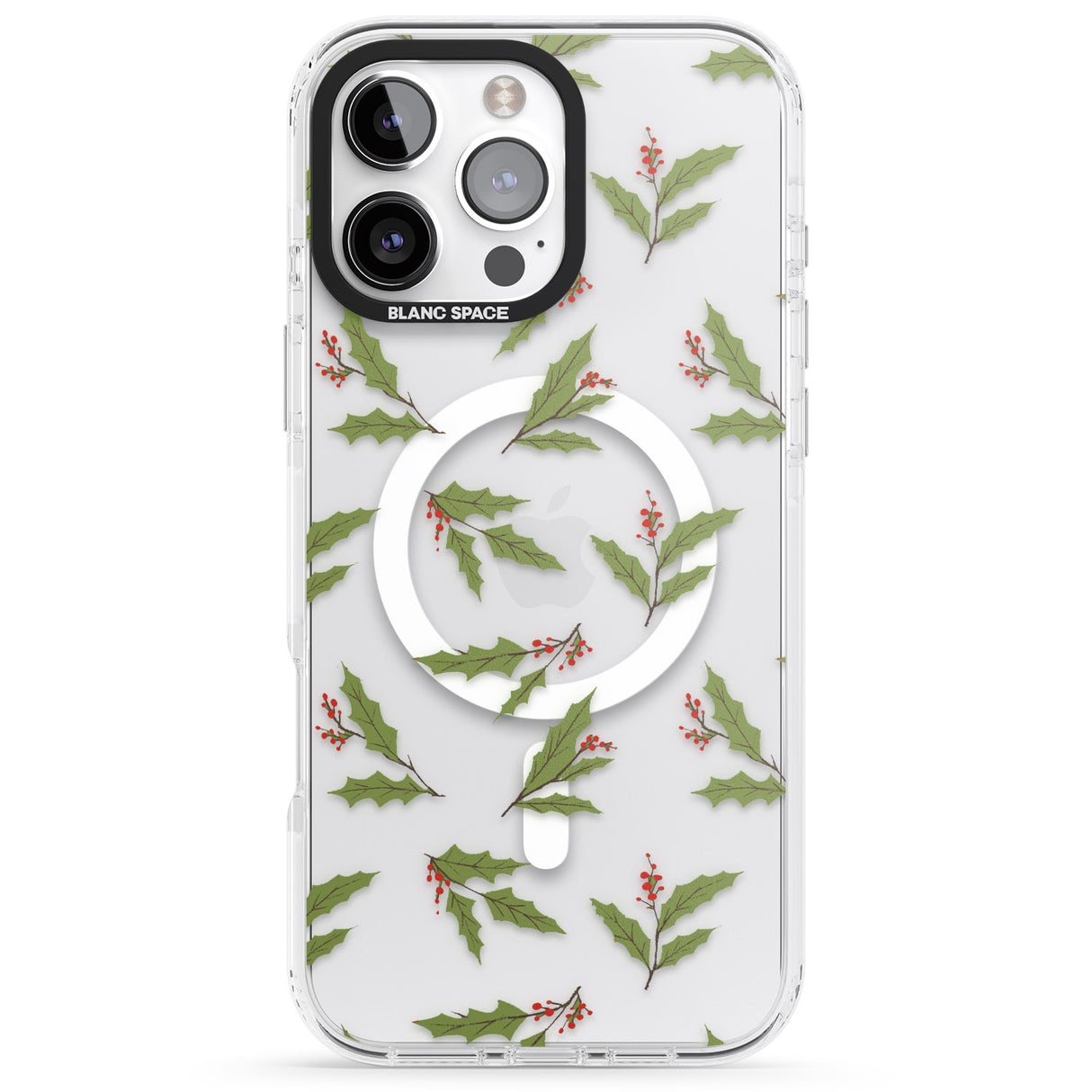 iPhone 16 Pro Max Christmas Holly Pattern Black Impact Phone Case