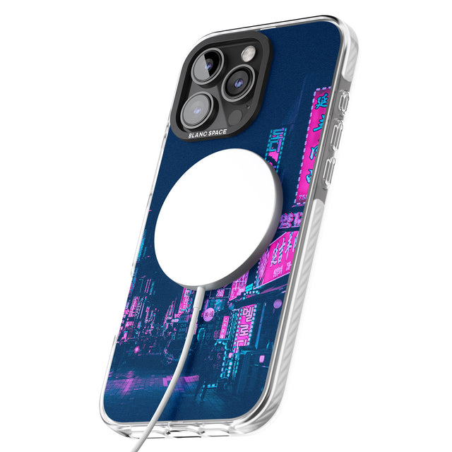 iPhone 16 Pro Max Pink & Turquoise - Neon Cities Black Impact Phone Case