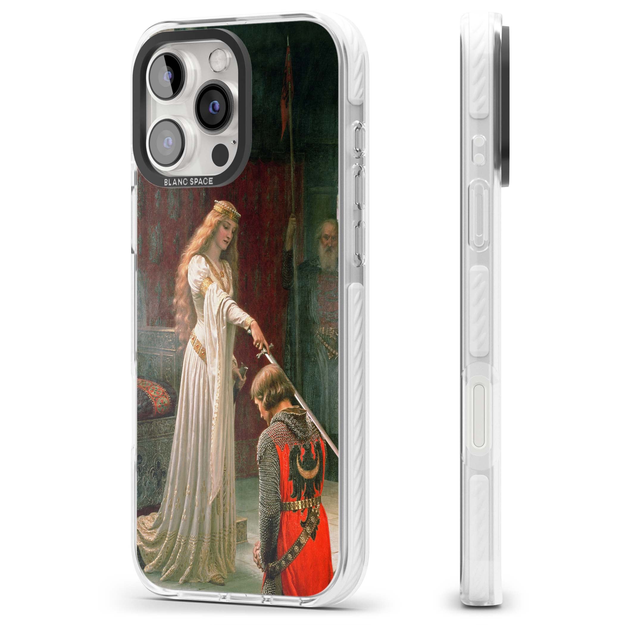 The Accolade renaissance art iPhone case featuring Edmund Blair Leighton's painting of a queen knighting a kneeling knight | Impact Magsafe case for iPhone 16 Pro, iPhone 16 Pro Max