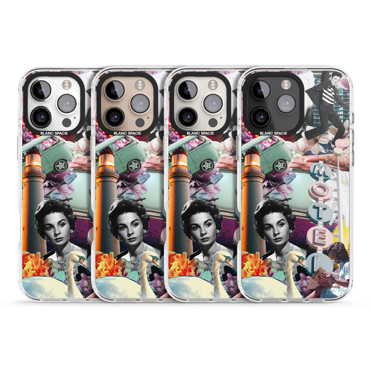 iPhone 16 Pro Max Vintage Collage: Retro Motel Black Impact Phone Case