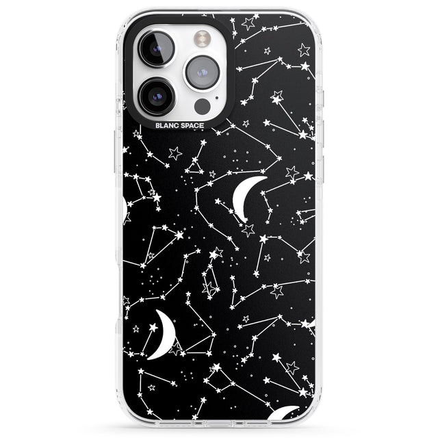 iPhone 16 Pro Max White Stars Constellations on Black Black Impact Phone Case