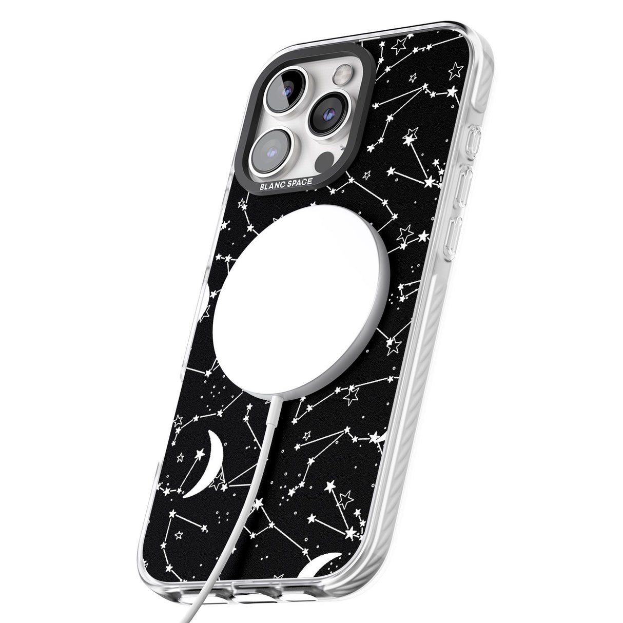 iPhone 16 Pro Max White Stars Constellations on Black Black Impact Phone Case