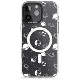 iPhone 16 Pro Max White Planets on Clear Black Impact Phone Case