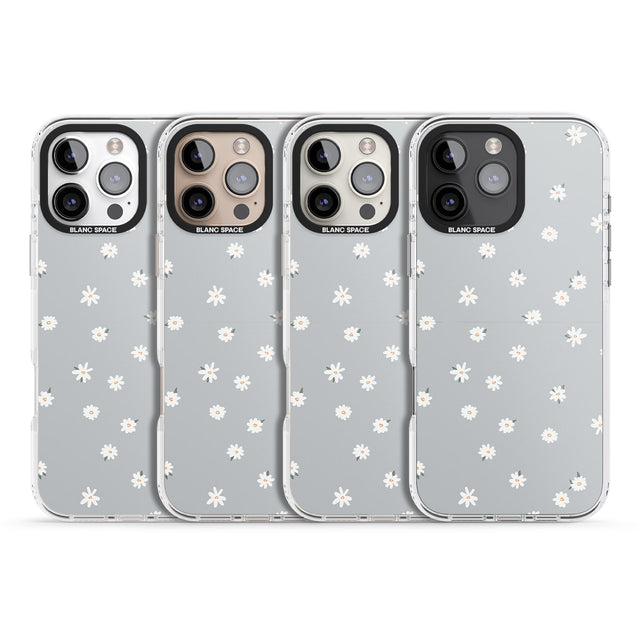 iPhone 16 Pro Max Painted Daisy Blue-Grey Cute Black Impact Phone Case