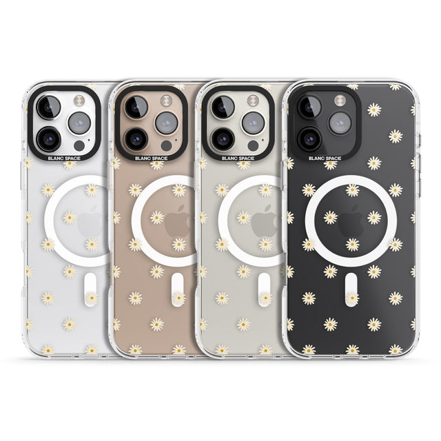 iPhone 16 Pro Max Daisy Pattern Transparent Cute Floral Black Impact Phone Case