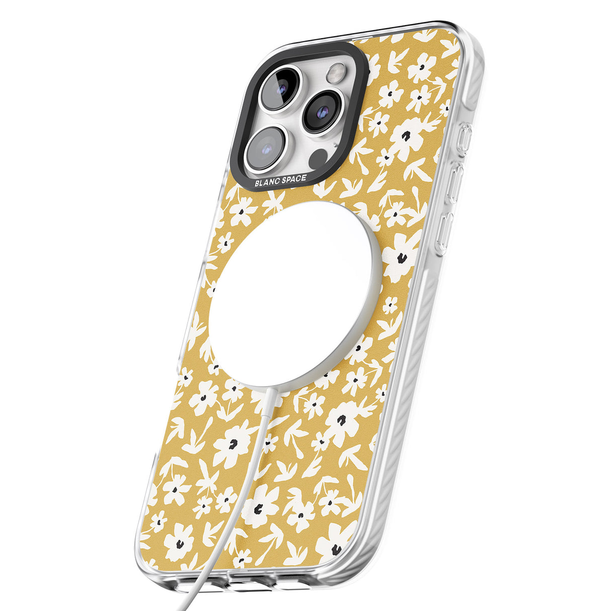 iPhone 16 Pro Max Floral Print on Mustard Cute Floral Black Impact Phone Case