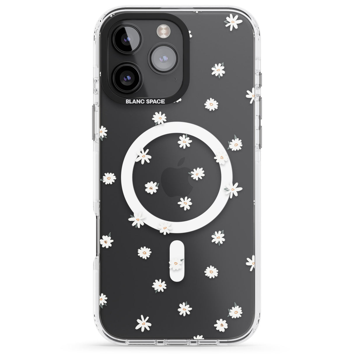 iPhone 16 Pro Max Painted Daises on Transparent Black Impact Phone Case