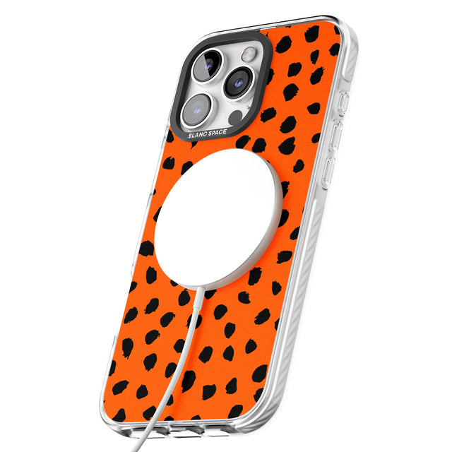 iPhone 16 Pro Max Black & Bright Red Dalmatian Polka Dot Spots Black Impact Phone Case