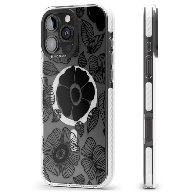 iPhone 16 Pro Max Black Flowers Black Impact Phone Case