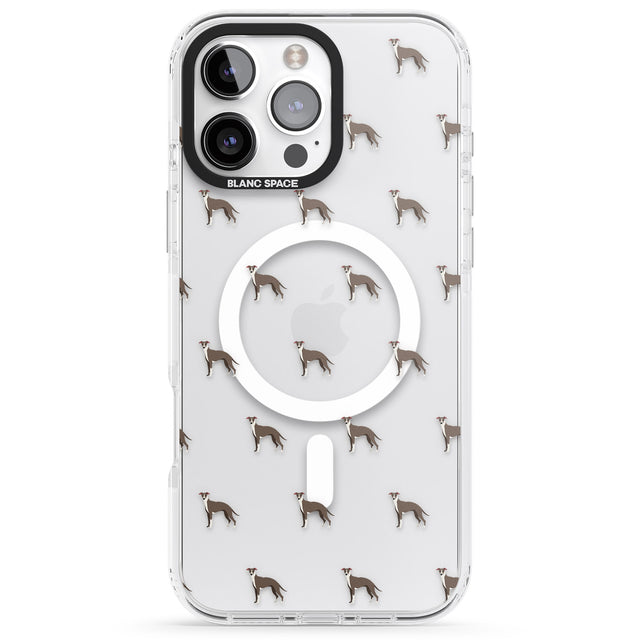 iPhone 16 Pro Max Whippet/Italian Greyhound Dog Pattern Clear Black Impact Phone Case