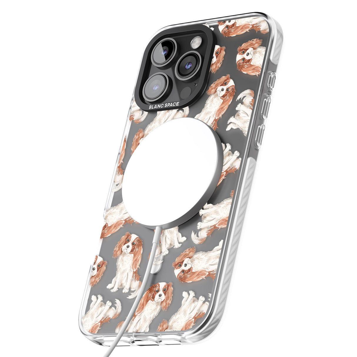 iPhone 16 Pro Max Cavalier King Charles Spaniel Dog Pattern Black Impact Phone Case