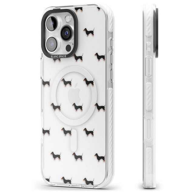 iPhone 16 Pro Max Dachshund Dog Pattern Clear Black Impact Phone Case