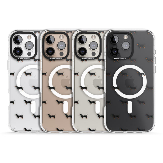 iPhone 16 Pro Max Dachshund Dog Pattern Clear Black Impact Phone Case