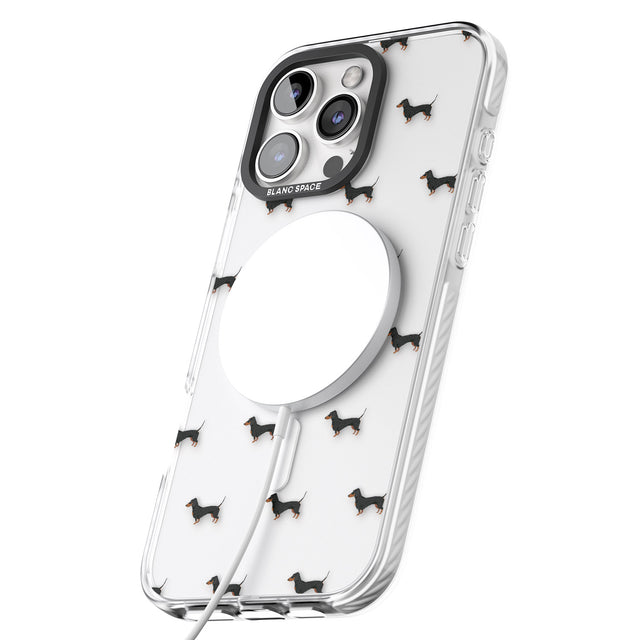 iPhone 16 Pro Max Dachshund Dog Pattern Clear Black Impact Phone Case