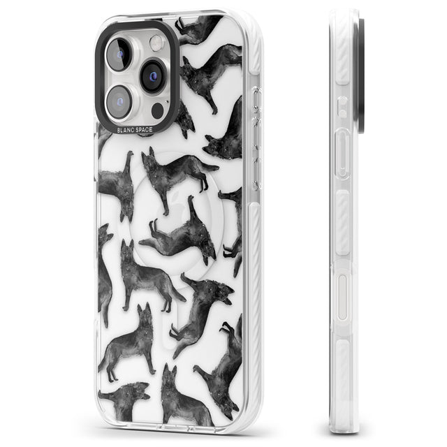 iPhone 16 Pro Max German Shepherd (Black) Watercolour Dog Pattern Black Impact Phone Case