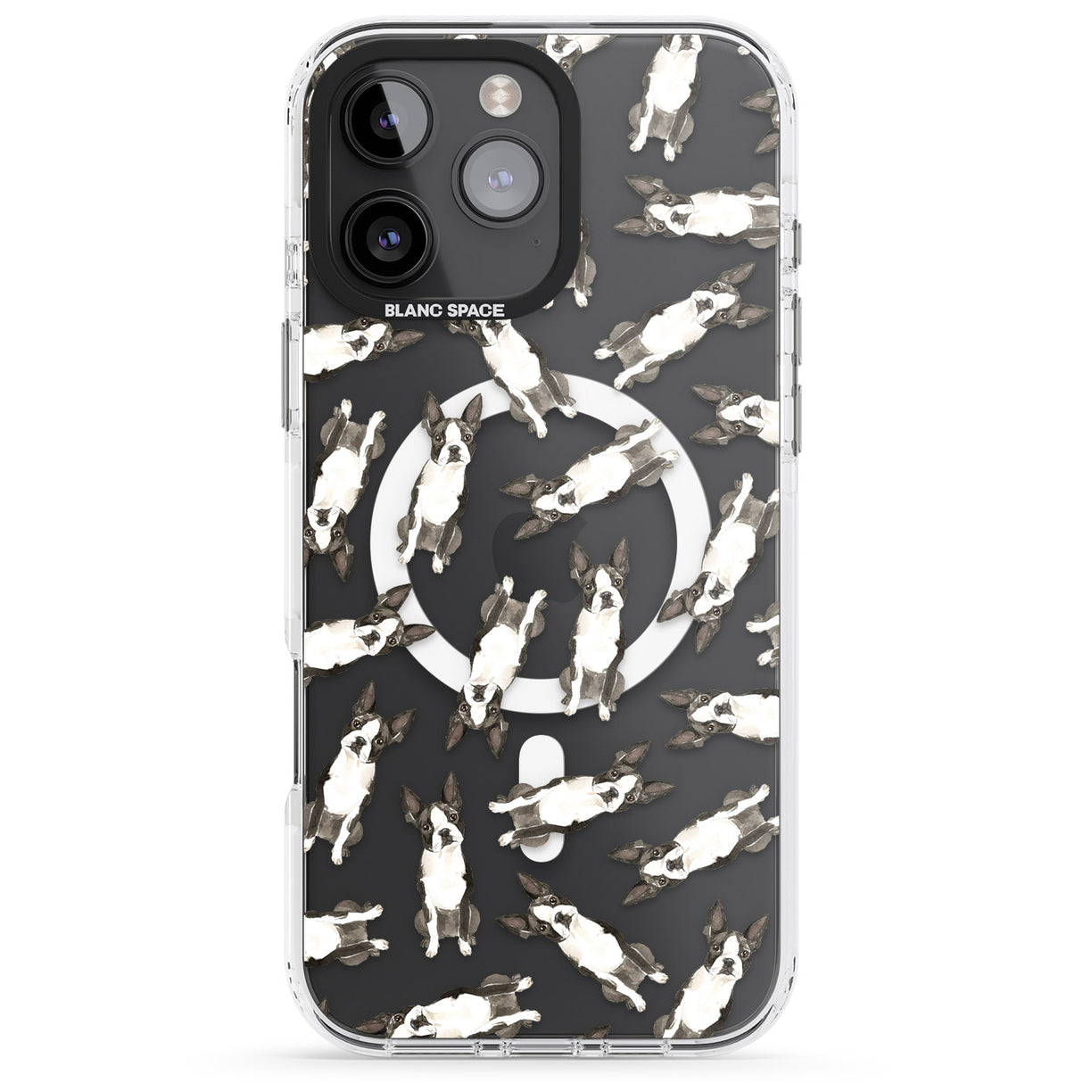 iPhone 16 Pro Max Boston Terrier Watercolour Dog Pattern Black Impact Phone Case