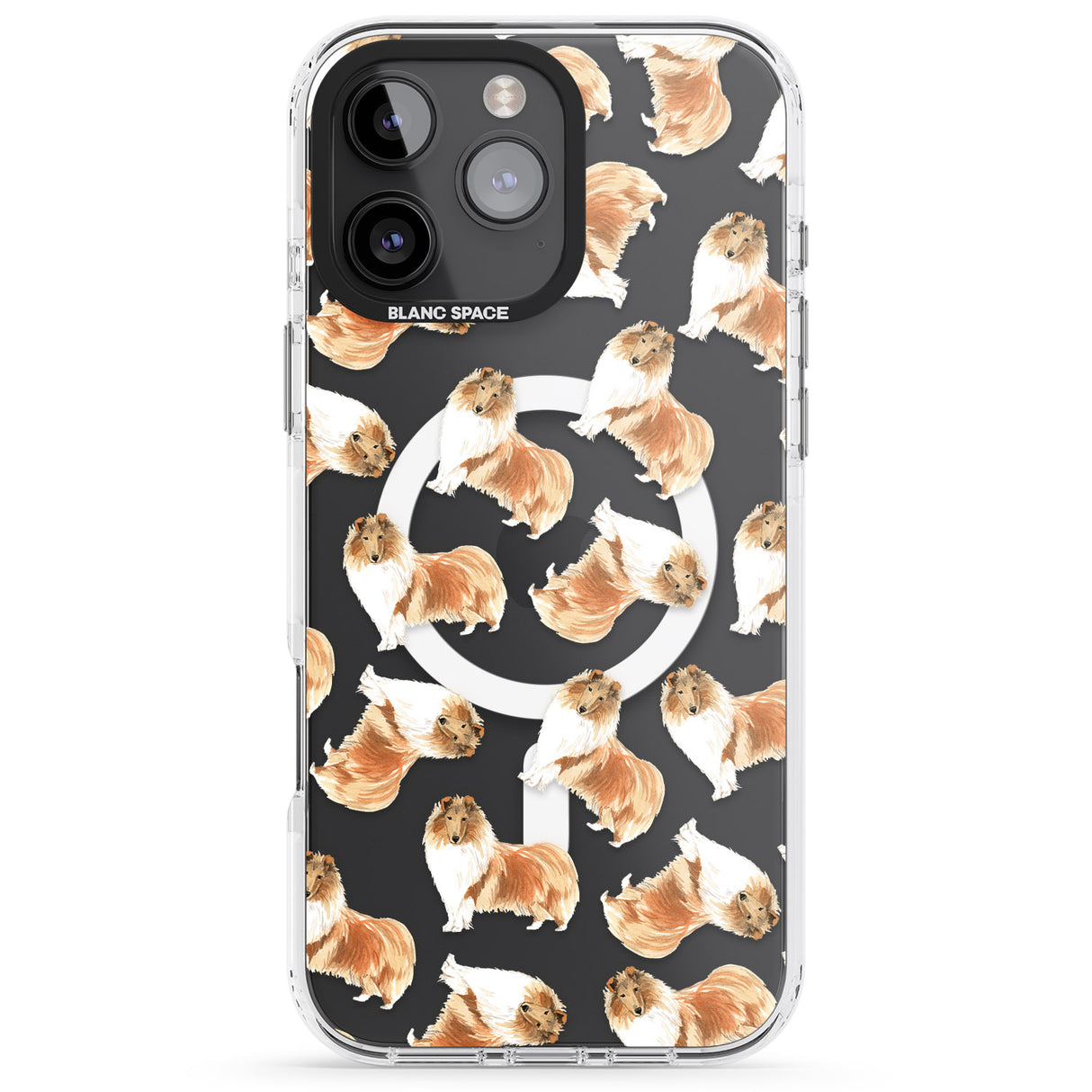 iPhone 16 Pro Max Rough Collie Watercolour Dog Pattern Black Impact Phone Case