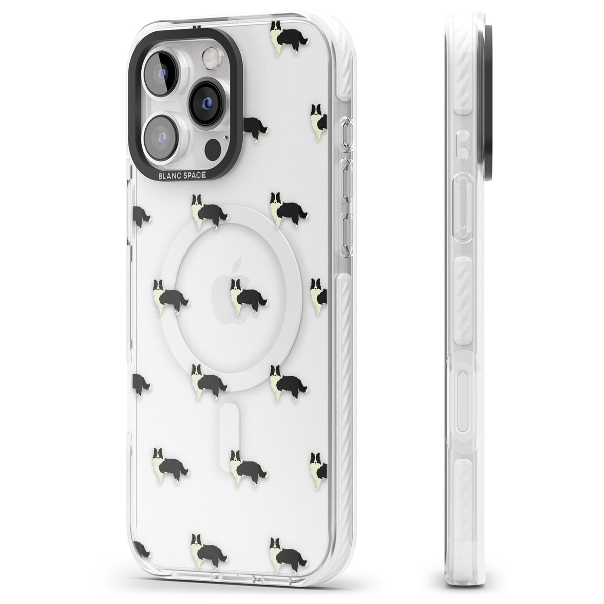 iPhone 16 Pro Max Border Collie Dog Pattern Clear Black Impact Phone Case