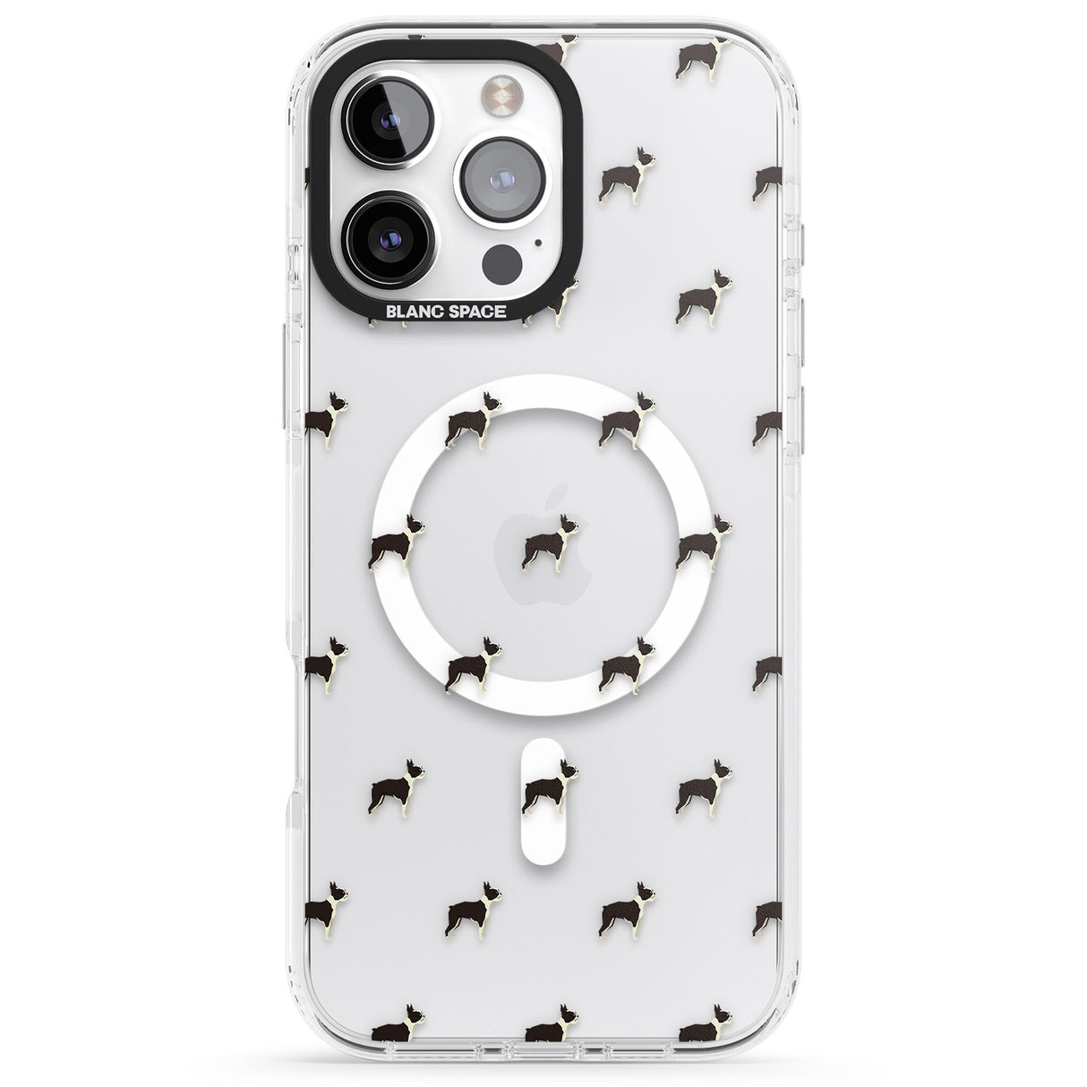 iPhone 16 Pro Max Boston Terrier Dog Pattern Clear Black Impact Phone Case