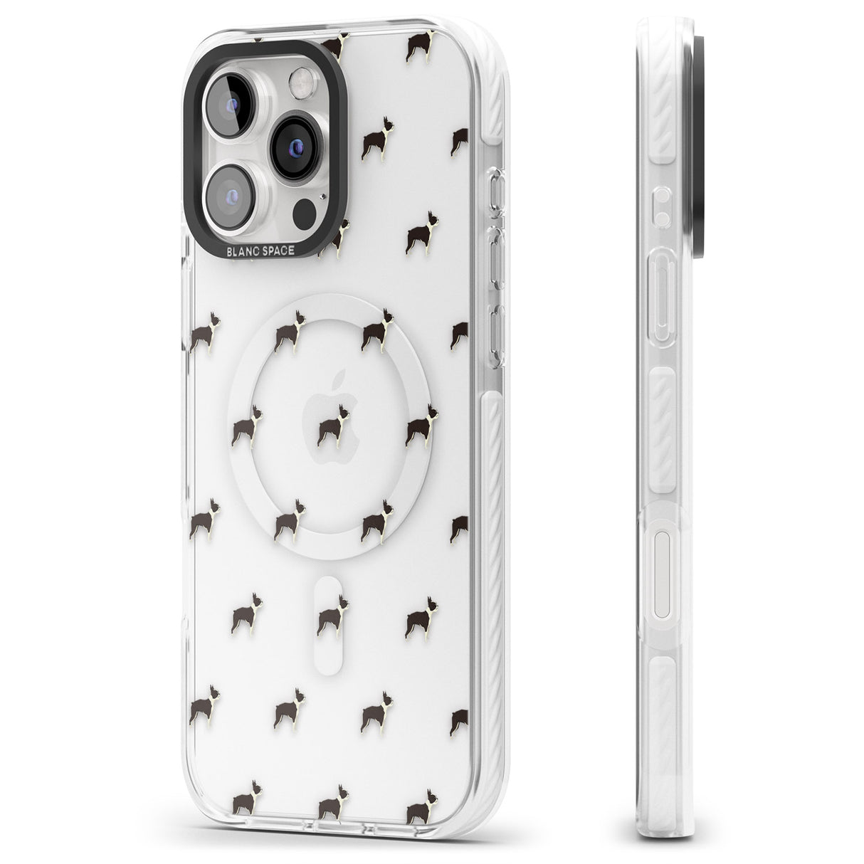 iPhone 16 Pro Max Boston Terrier Dog Pattern Clear Black Impact Phone Case