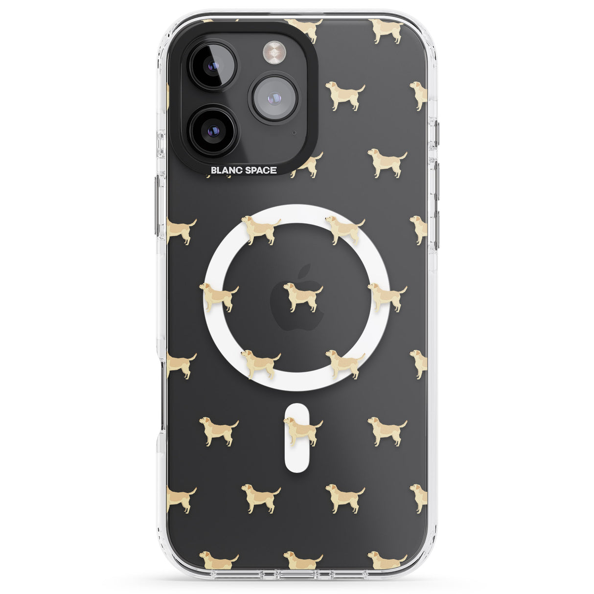 iPhone 16 Pro Max Tan Labrador Dog Pattern Clear Black Impact Phone Case