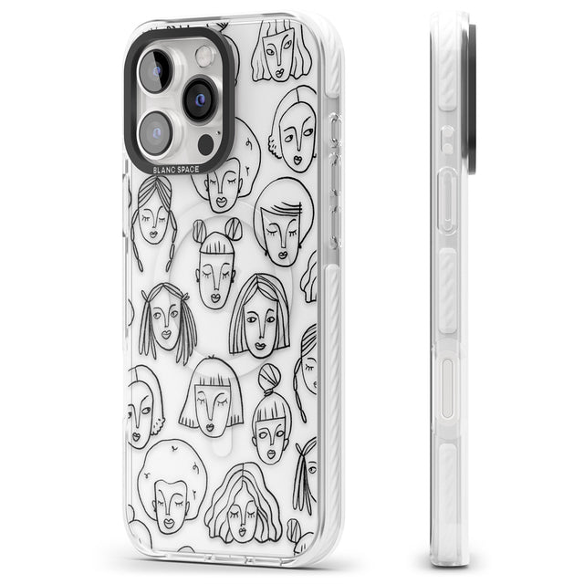 iPhone 16 Pro Max Girl Portrait Doodles Black Impact Phone Case