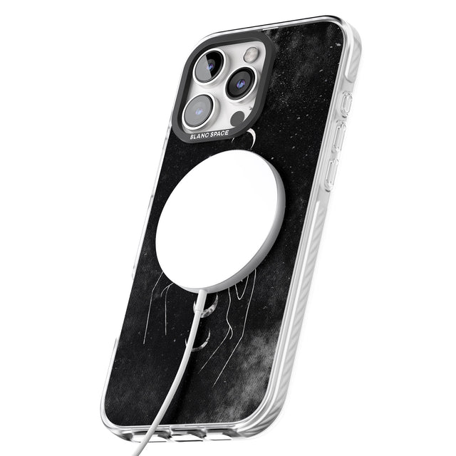 iPhone 16 Pro Max Moon Phases and Hands Black Impact Phone Case